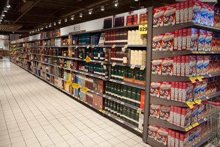 Supermarket shelves have multiple sizes to fit any product.